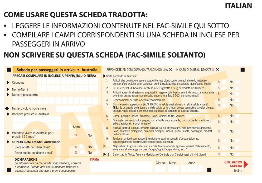 Carta passeggero in italiano